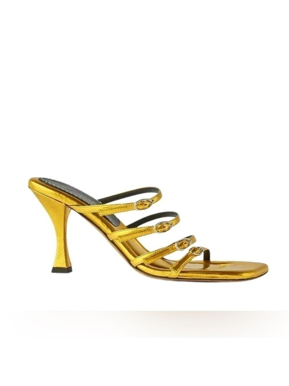 Proenza Schouler Square Toe Heeled Buckle Sandals in Gold - NWT